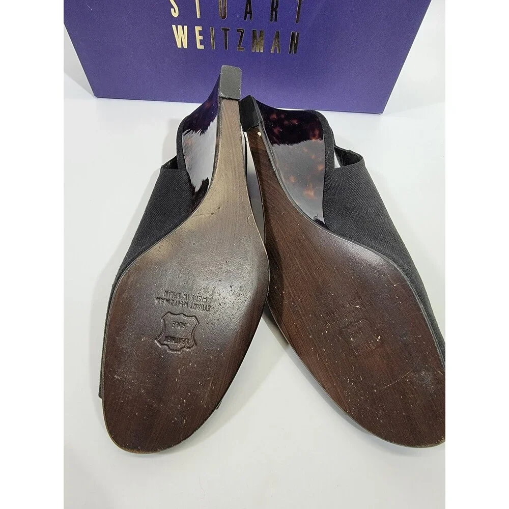 Stuart Weitzman 10 Beltitout Black Linen Slingback High Heels Pumps Designer EUC